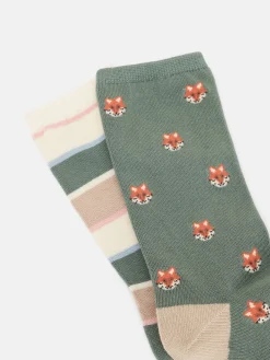 Clearance Joules Women's Everyday 2 Pack Socks (size 4-8) Khaki/Grey