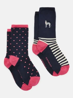 New Joules Women's Everyday 2 Pack Socks (size 4-8) Navy