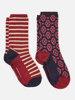 Clearance Joules Women's Everyday 2 Pack Socks (size 4-8) Navy/Red
