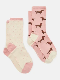 Clearance Joules Women's Everyday 2 Pack Socks (size 4-8) Pink