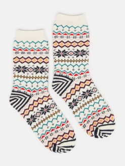 Joules Women's Lucille Fairisle Pattern Socks Cream