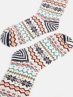 Joules Women's Lucille Fairisle Pattern Socks Cream