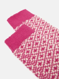 Hot Joules Women's Toasty Bright Pink Cosy Geometric Socks (size 4-8) BrightPink