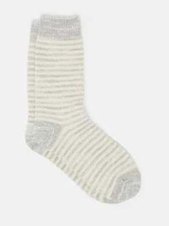 New Joules Women's Toasty Cosy Striped Socks (size 4-8) Grey