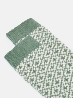 Best Joules Women's Toasty Khaki Green Cosy Geometric Socks (size 4-8) KhakiGreen