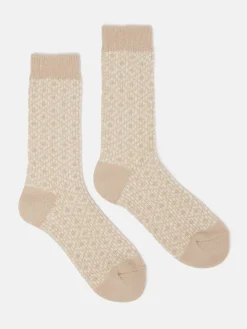 Online Joules Women's Toasty Cosy Geometric Socks (size 4-8) Oatmeal