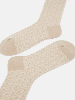 Online Joules Women's Toasty Cosy Geometric Socks (size 4-8) Oatmeal