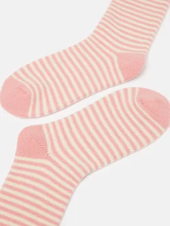 New Joules Women's Toasty Cosy Striped Socks (size 4-8) Pink