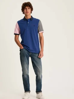 Sale Joules Woody Blue Colour Block Regular Fit Cotton Pique Polo Shirt BlueColourBlock