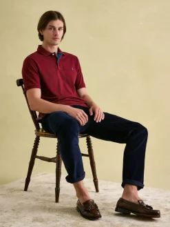 Joules Woody Regular Fit Cotton Pique Polo Shirt Burgundy